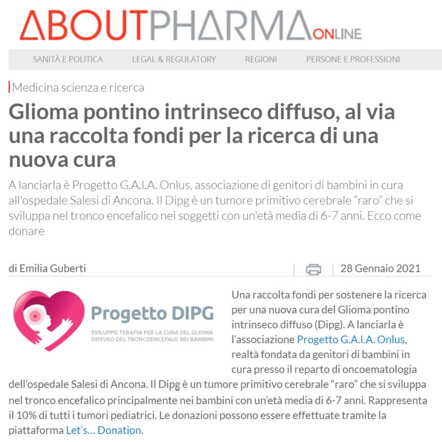 aboutpharma Anche ABOUTPHARMA parla del Progetto Gliomi